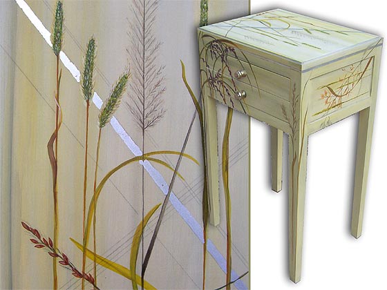meuble peint : chevet aux graminées